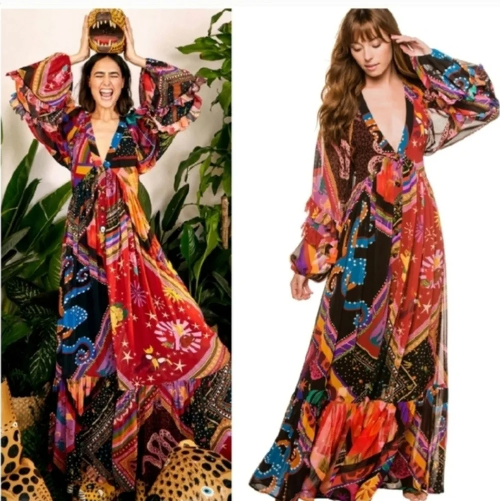 Farm Rio Diagnoal Scarf Maxidress - Picture 2 of 6